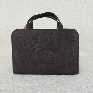Floral Embossed Mexican Chocolate Brown Leather Crossbody Handbag